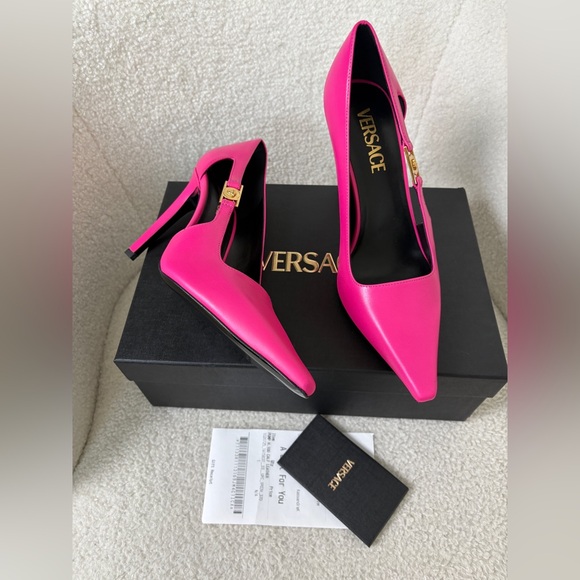 Versace Shoes - Versace Pink Leather Heels 100cm Size 38